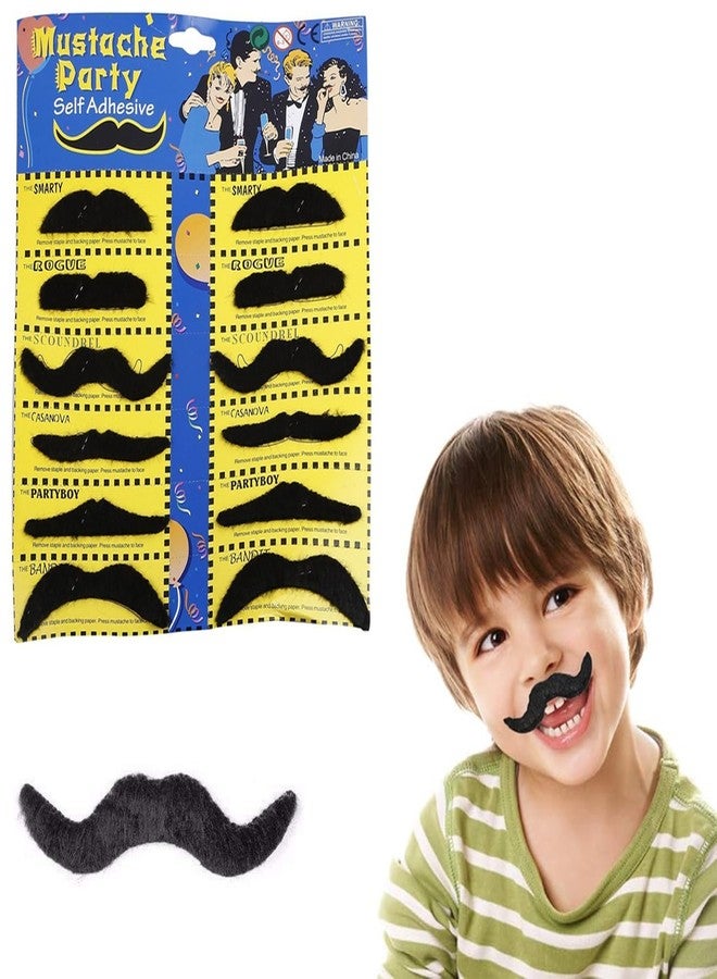 Zyozique ® 12 Pcs Fake Artificial Moustache | Fancy Costume Fake Moustaches Stickers Set | Mustache Artificial Beard for Masquerade Performance, Birthday, Costume Party Supplies | Moustache For Kids - Image 1